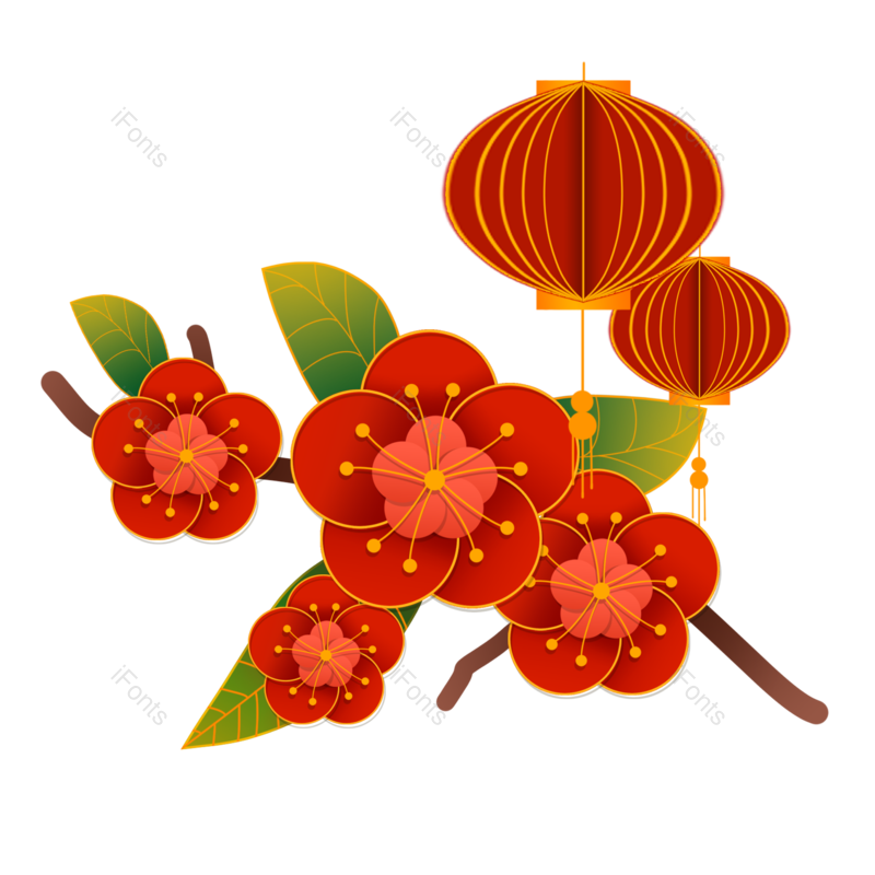 春节图片,灯笼元素,剪纸风PNG,梅花免抠素材
